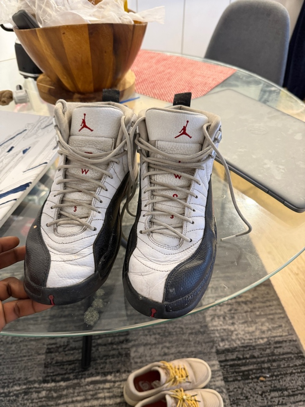 Jordan White and Black Retro Basketball Sneakers with Red Jumpman